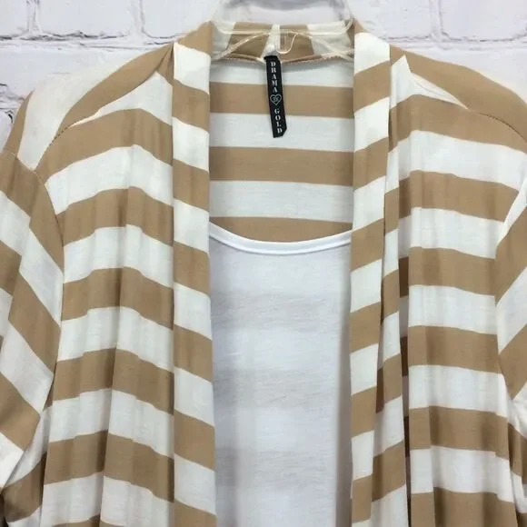 Drama Gold Layered Top Women's Size 3X Tan & White Stripe Waterfall Lightweight - Picture 5 of 8